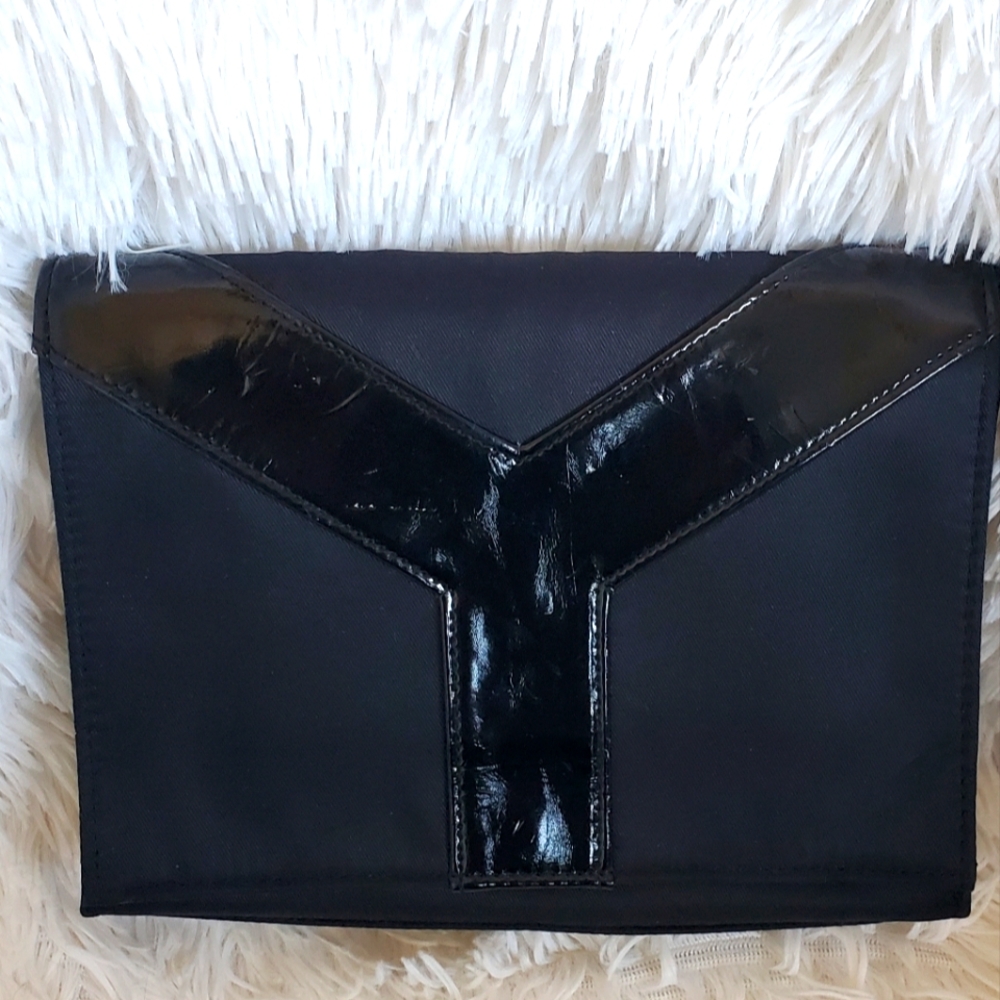 YSL Black Cosmetic Bag/Clutch with Glossy letter Y.
